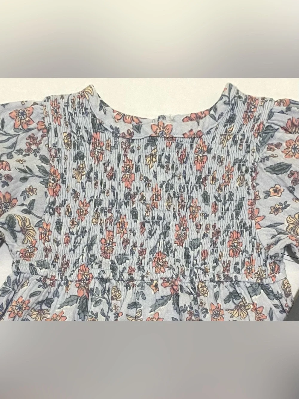 Modern Moments Girls 2T Blue Floral Cotton Smocked Dress Boho Cottagecore Comfy